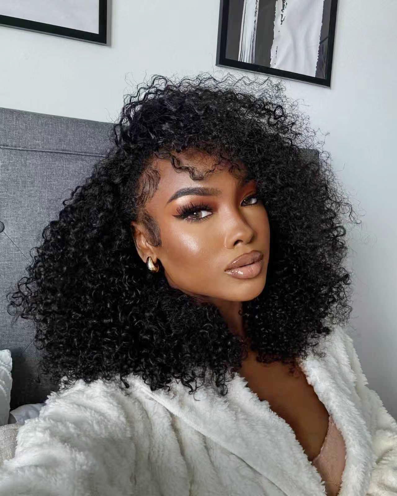 Trilumity Kinky Half Wear Curly Human Hair - Natural Black Hair Replacement Wig