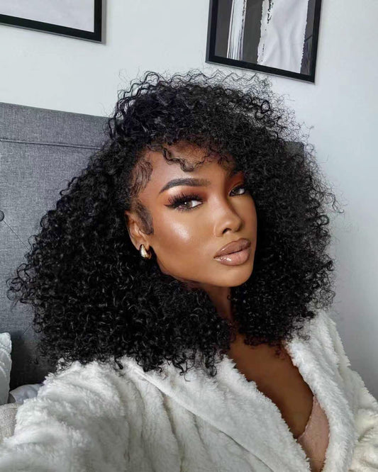 Trilumity Kinky Half Wear Curly Human Hair - Natural Black Hair Replacement Wig