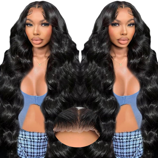 Trilumity Glueless Pre Cut 9X6 Body Wave Human Hair - Natural Black Hair Replacement Wig