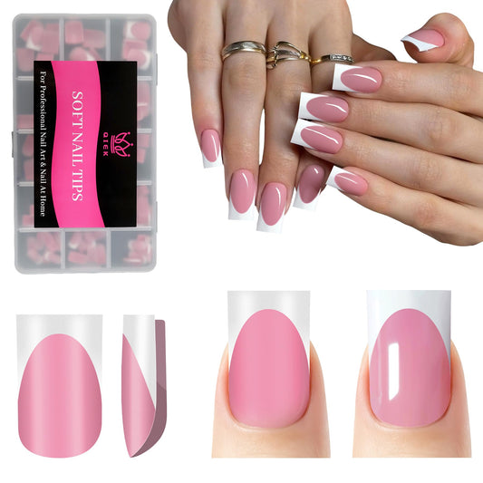 Trilumity French Tips Deep Pink Short Square Soft Gel - Pink Press On Nails