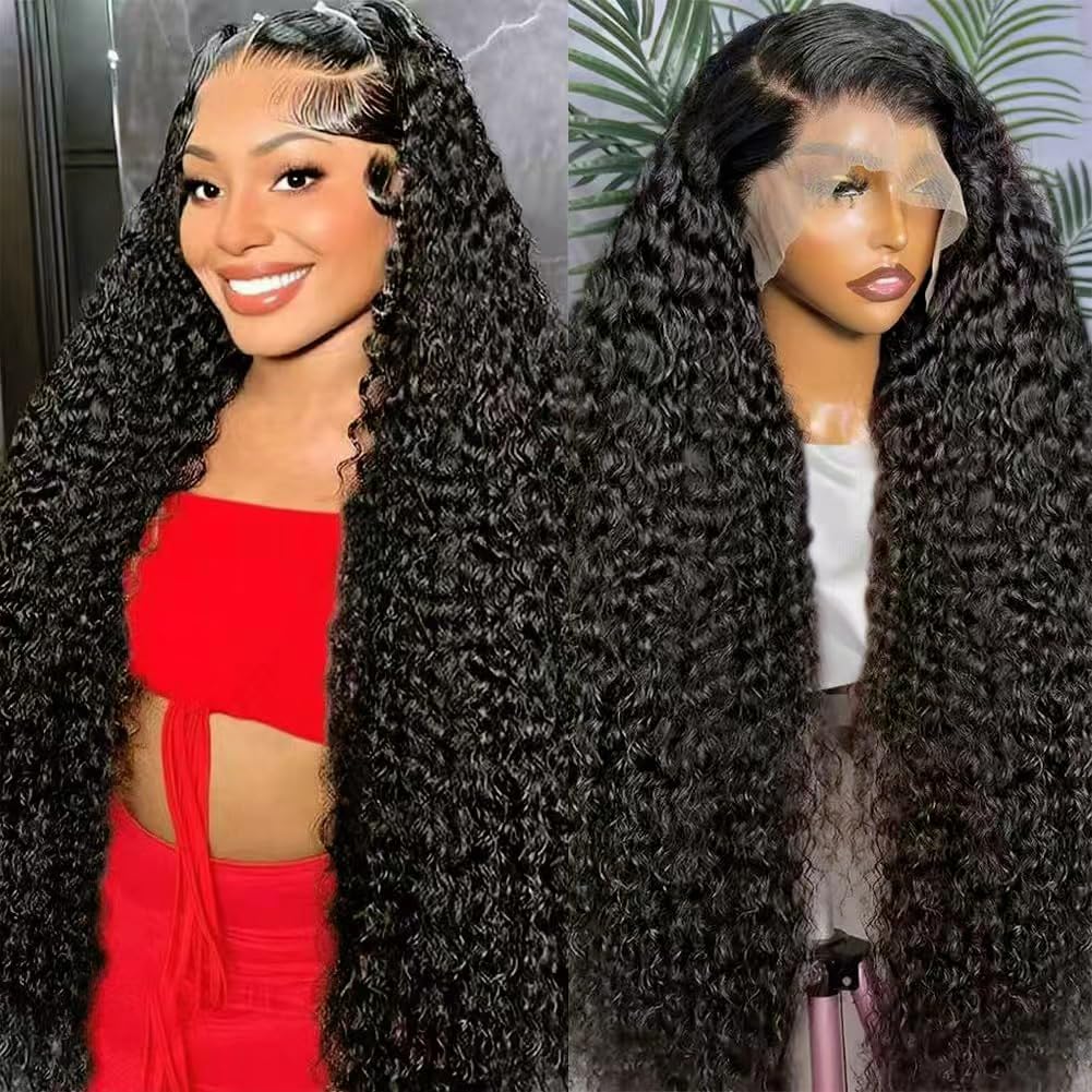 Trilumity 13X6 200 Density Glueless Deep Wave Human Hair - Natural Black Hair Replacement Wig