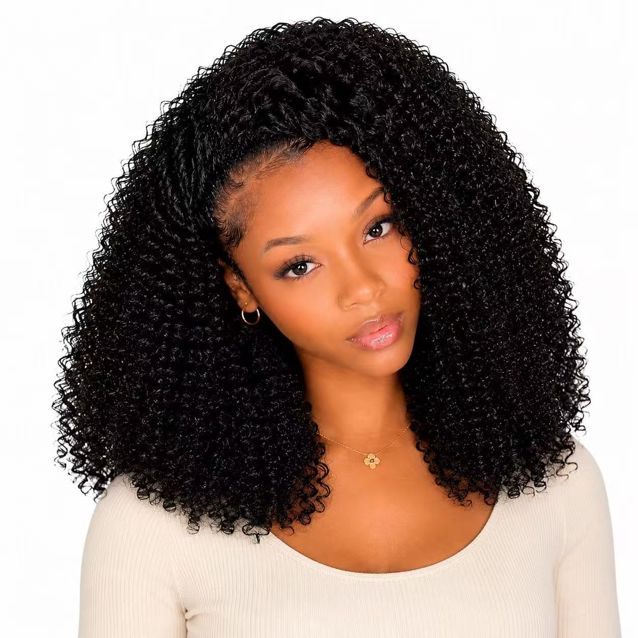 Trilumity Kinky Half 3 In Curly Human Hair - Natural Black Hair Replacement Wig
