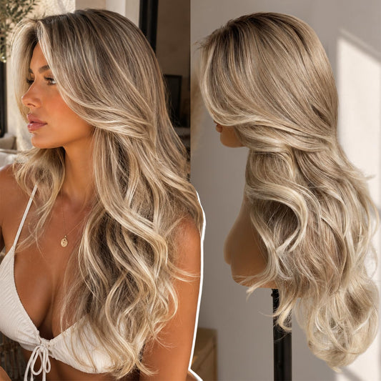 Trilumity Ash Blonde Layered Deep Wave 100% Human Hair - Natural Black Hair Replacement Wig