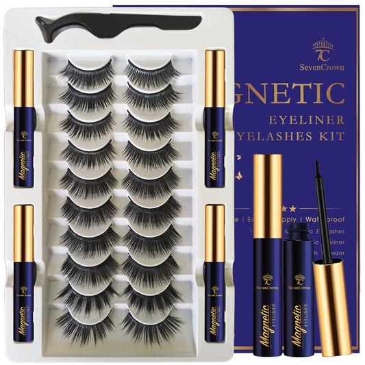 Trilumity 3D Magnetic With Eyeliner Magnetic Faux Mink Fiber - Black False Lashes