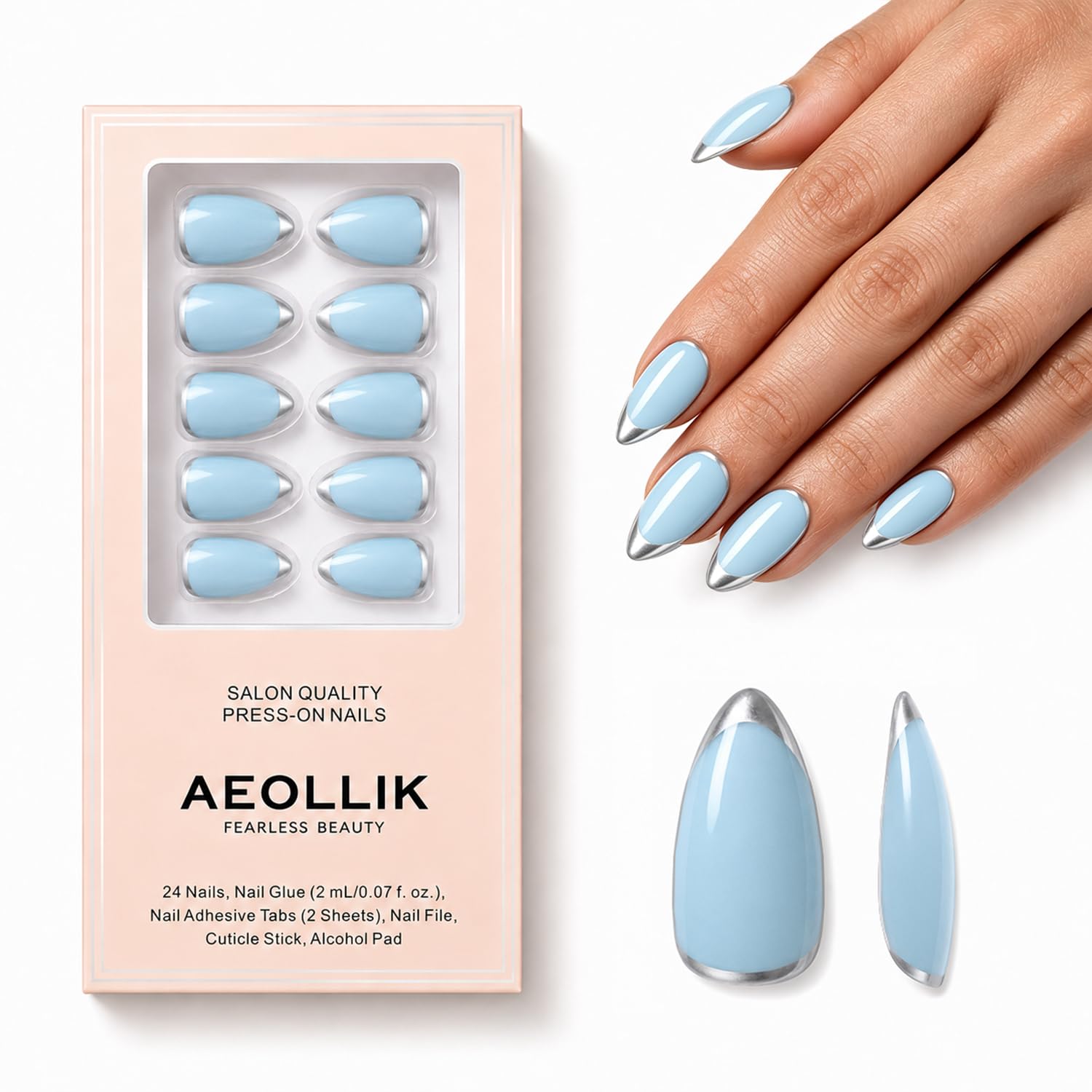 Trilumity Baby Blue Nails With Short Almond Acrylic - Baby Blue Press On Nails