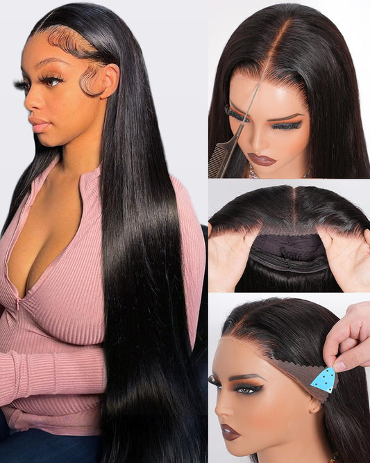 Trilumity 13X6 Straight Glueless Straight 100% Human Hair - Natural Black Hair Replacement Wig