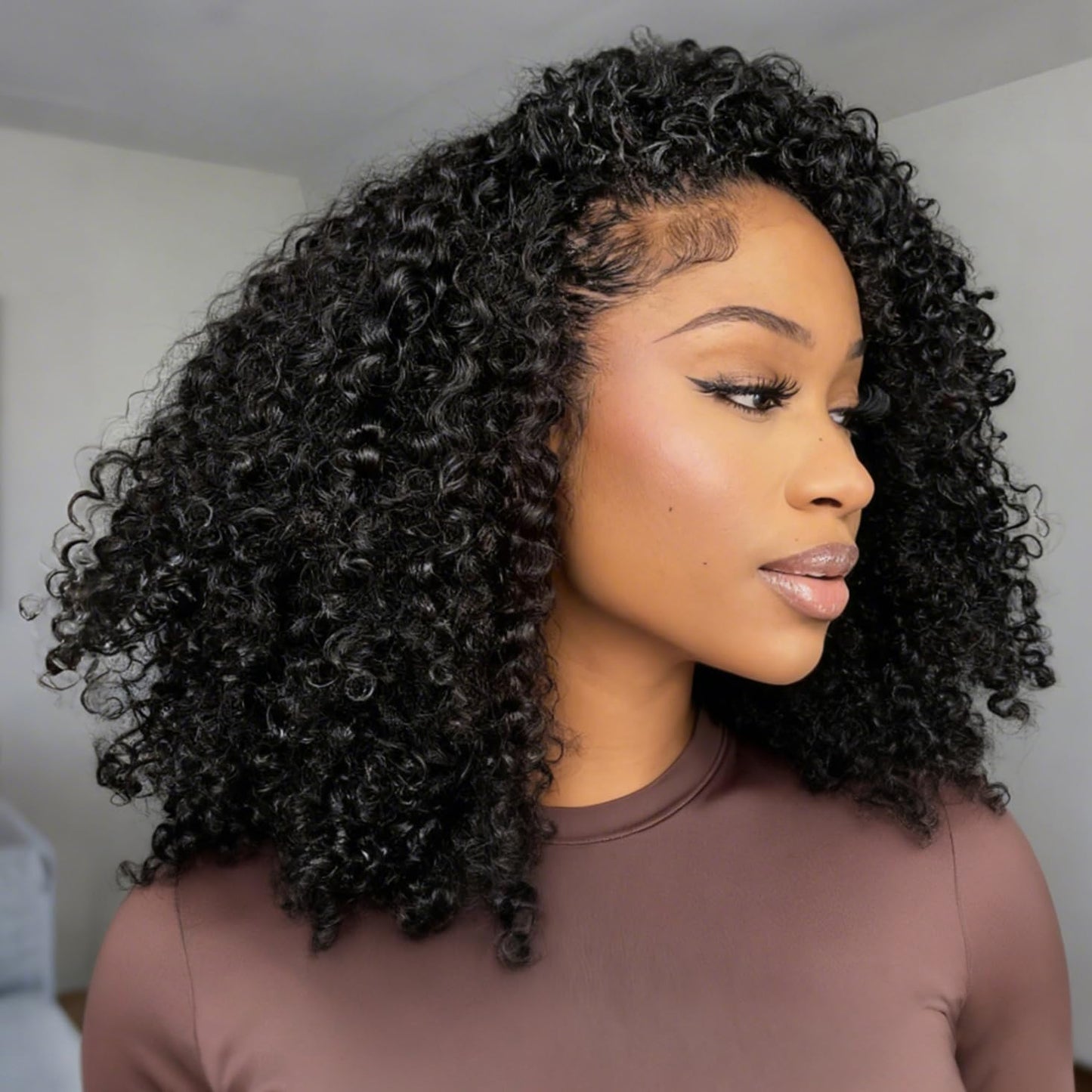 Trilumity Kinky Half For Women Curly Human Hair - Natural Black Hair Replacement Wig