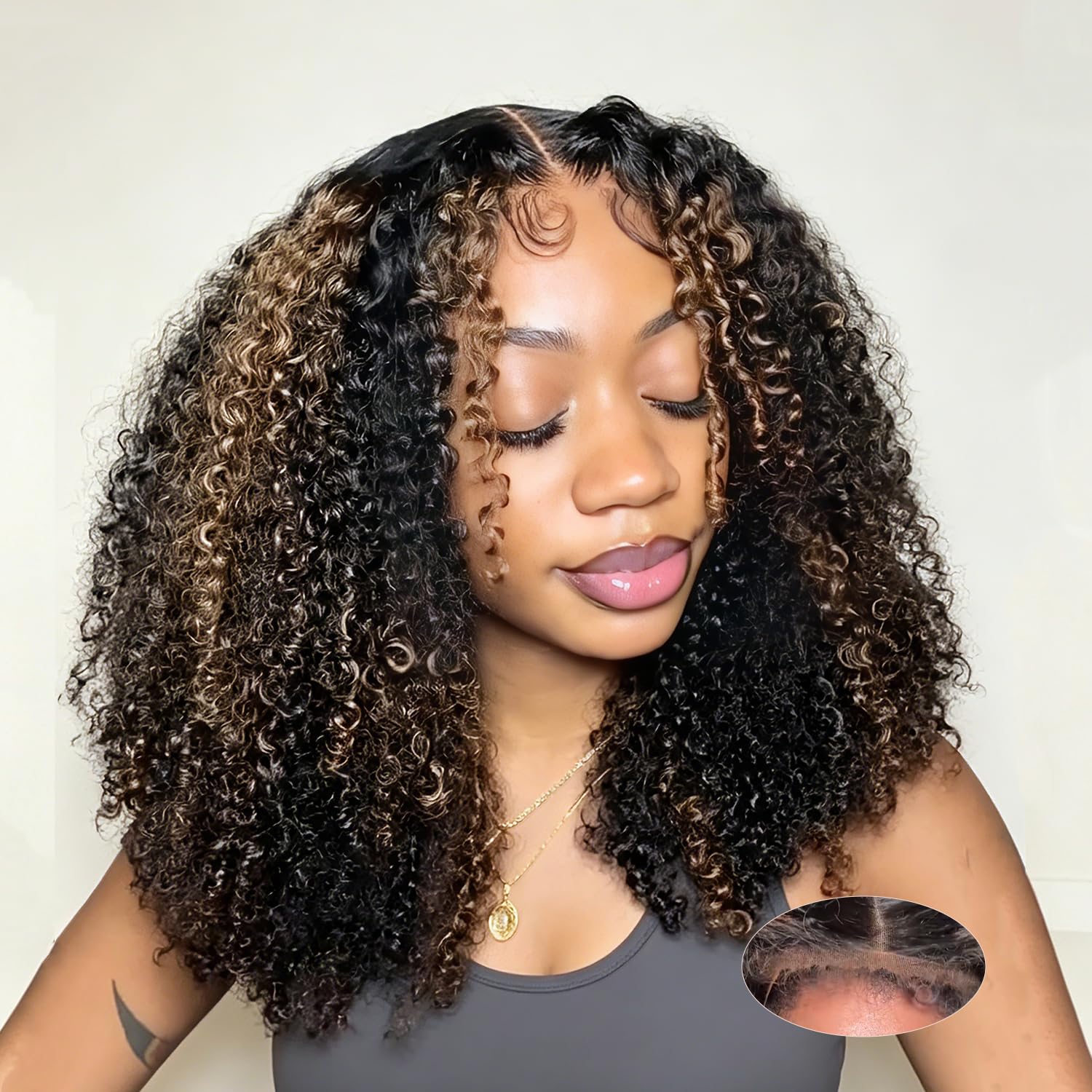Trilumity 4C Edges Glueless Curly 100% Human Hair - Natural Black Hair Replacement Wig