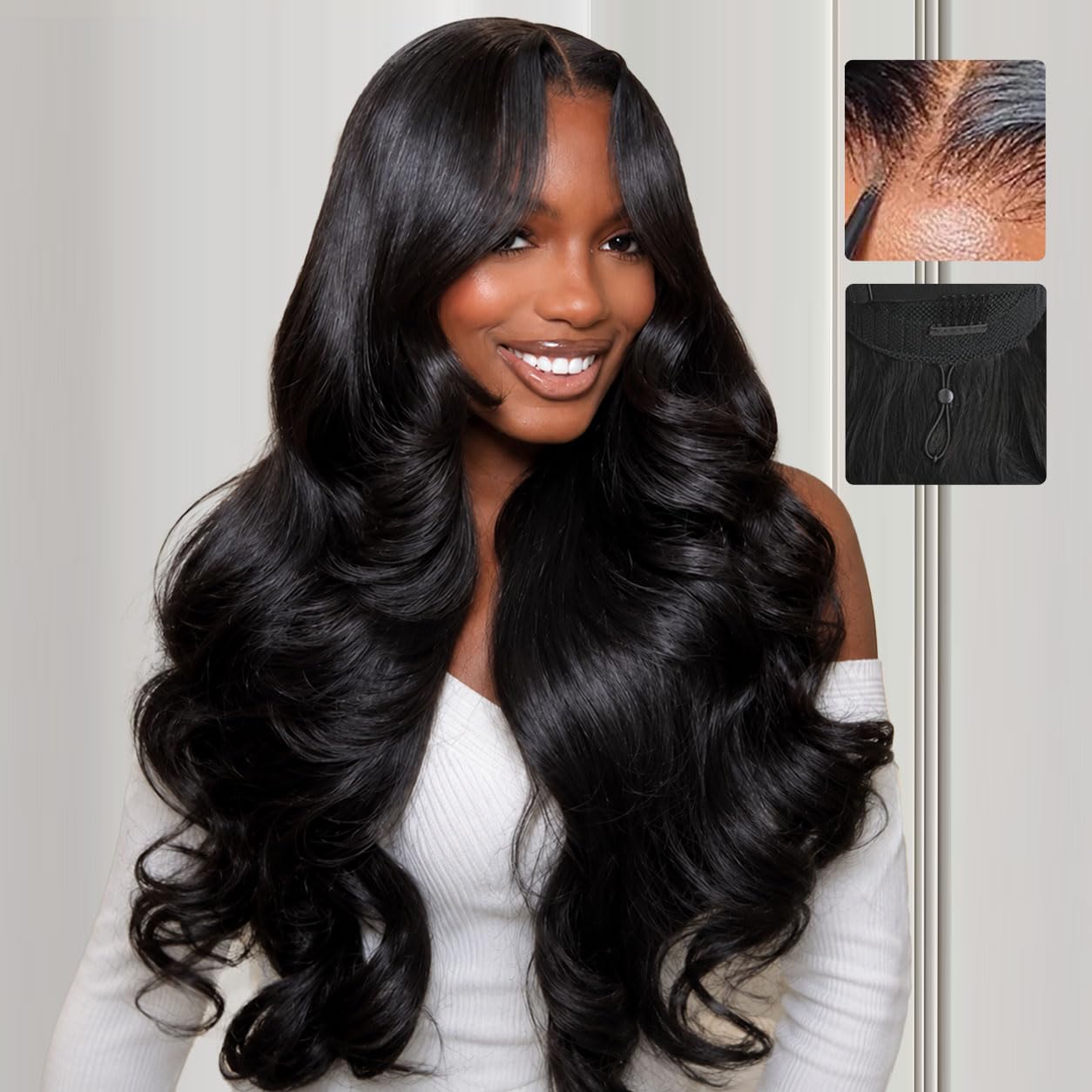 Trilumity 7X6 Closure Glueless Body Wave Human Hair - Natural Black Hair Replacement Wig
