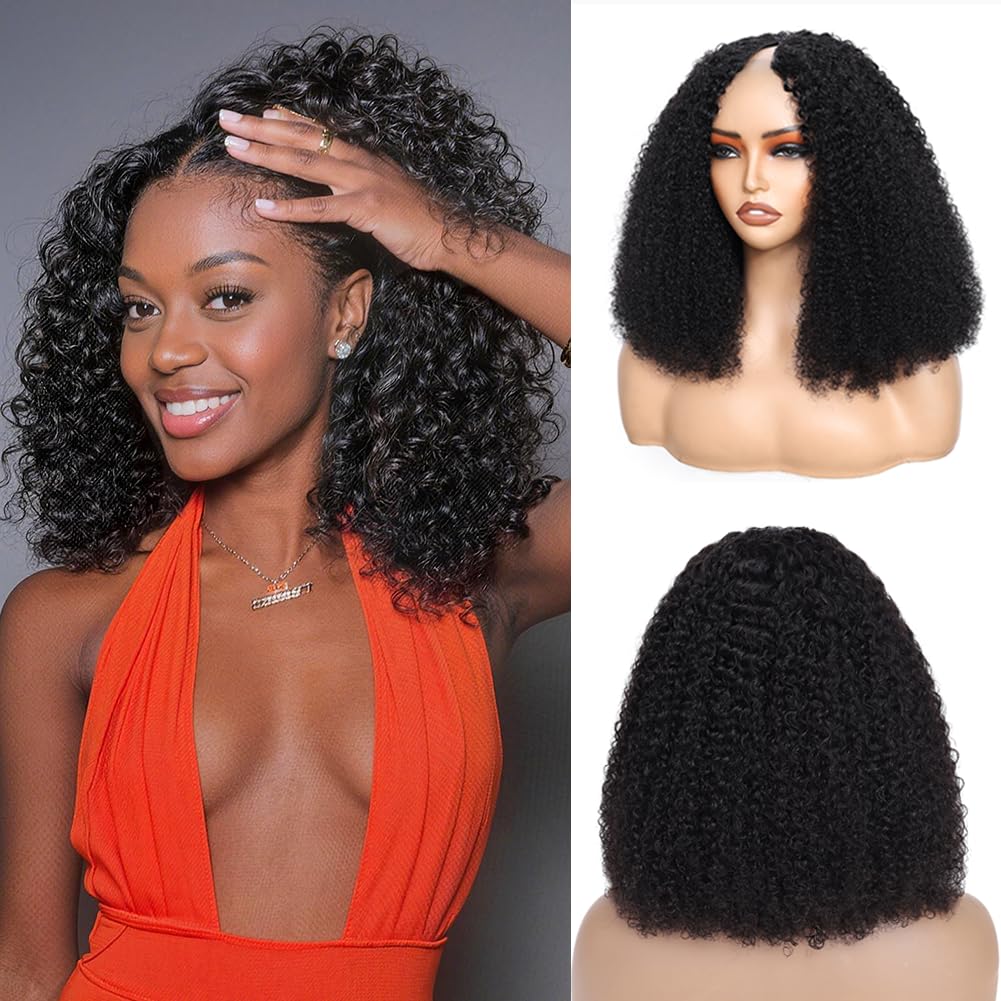Trilumity V Part Kinky Upgrade Curly Human Hair - Natural Black Hair Replacement Wig