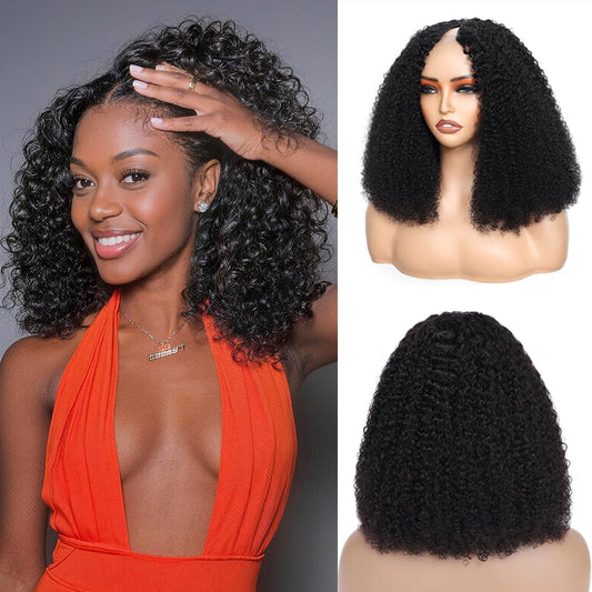 Trilumity V Part Kinky Upgrade Curly Human Hair - Natural Black Hair Replacement Wig