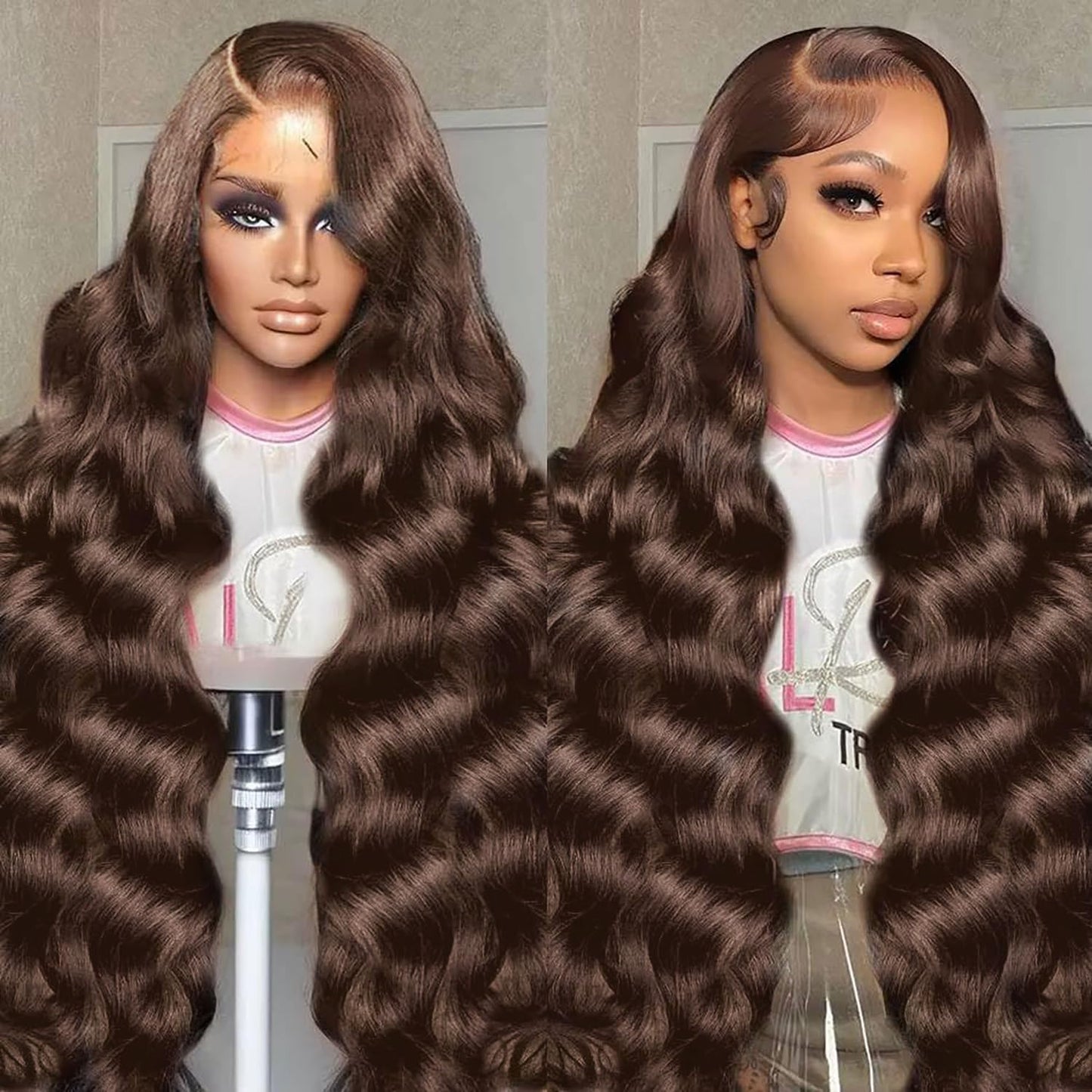 Trilumity Chocolate Brown 200 Body Wave Human Hair - Brown Hair Replacement Wig