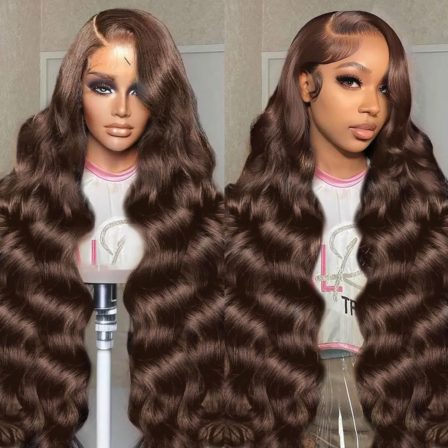 Trilumity Chocolate Brown 200 Body Wave Human Hair - Brown Hair Replacement Wig