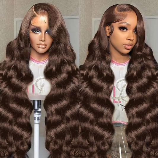 Trilumity Chocolate Brown 200 Body Wave Human Hair - Brown Hair Replacement Wig