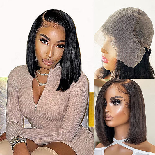 Trilumity Bob 13X6 Front Straight Straight Human Hair - Natural Black Hair Replacement Wig