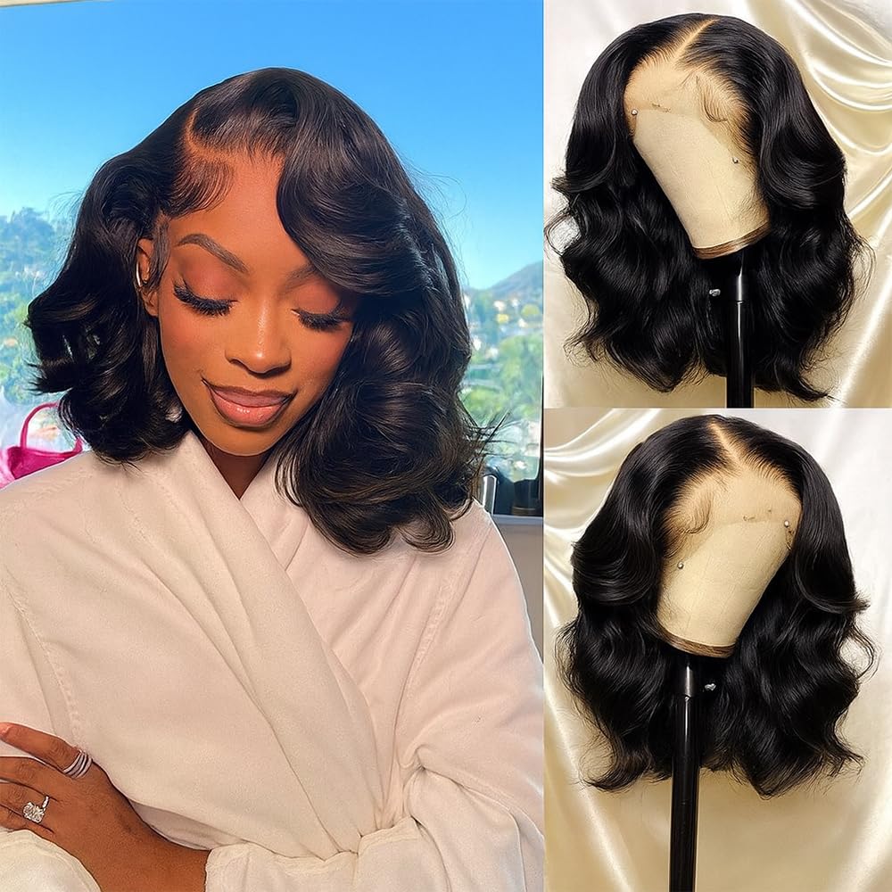 Trilumity Bob 13X4 Lace Hd Body Wave 100% Human Hair - Natural Black Hair Replacement Wig