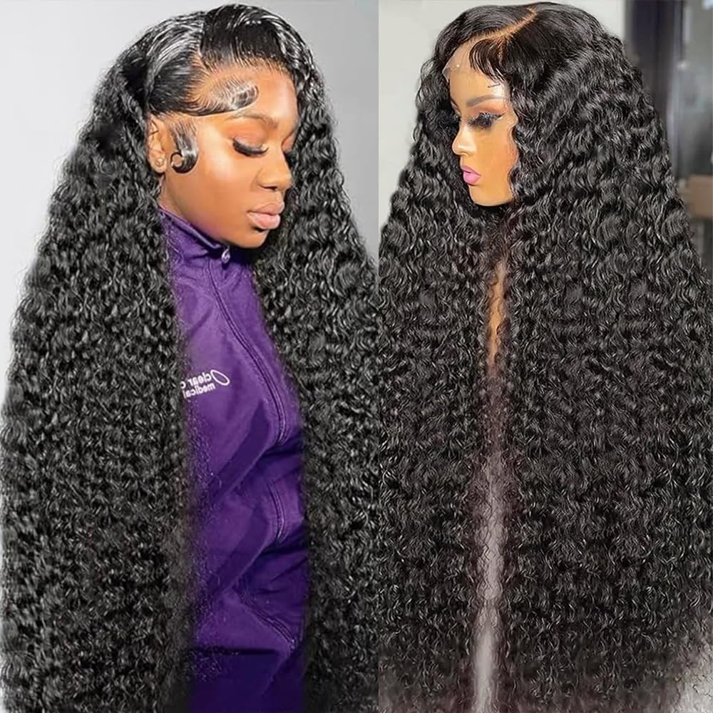 Trilumity 250 Density Front Wet Deep Wave Human Hair - Natural Black Hair Replacement Wig