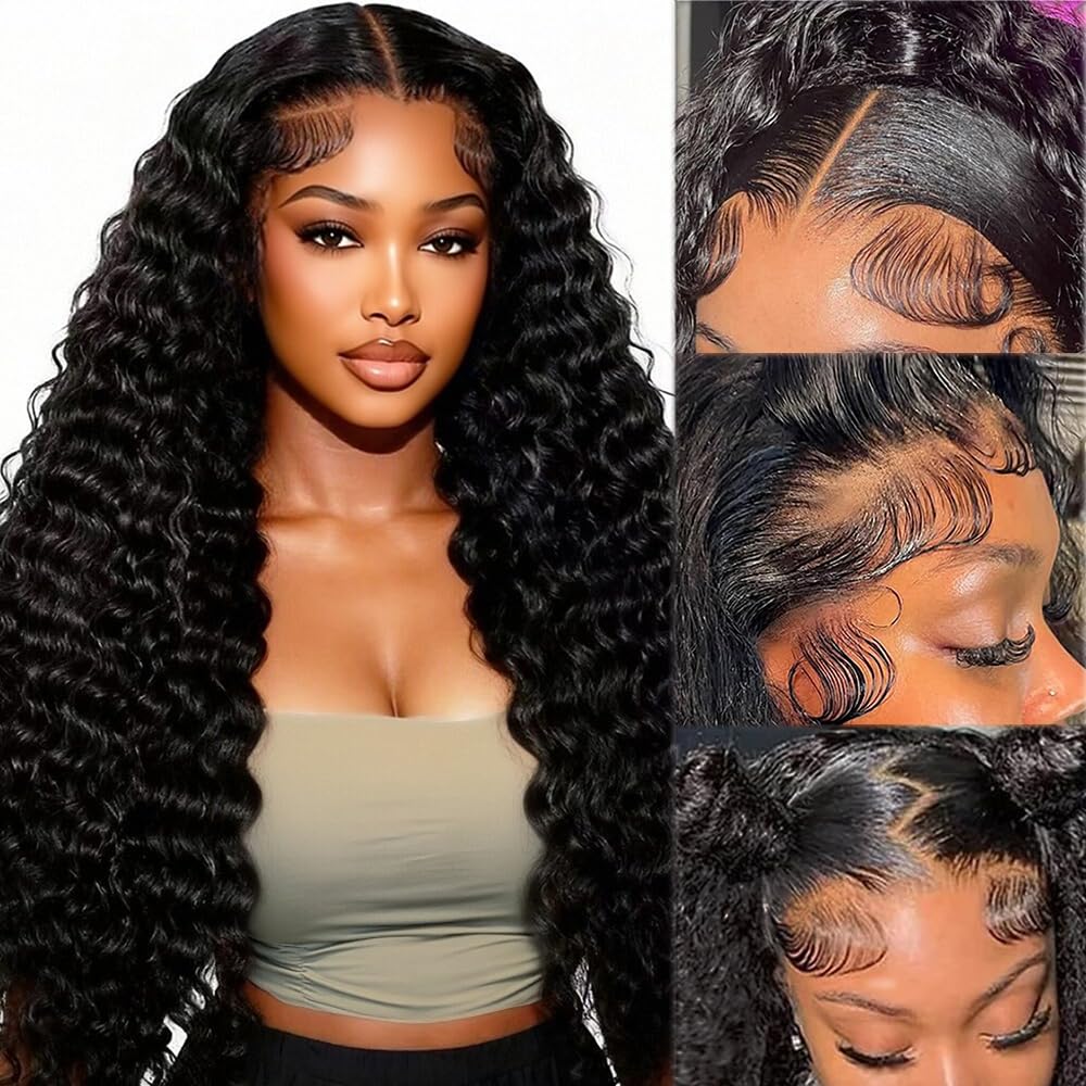 Trilumity 200 Density 13X6 Hd Deep Wave Human Hair - Natural Black Hair Replacement Wig