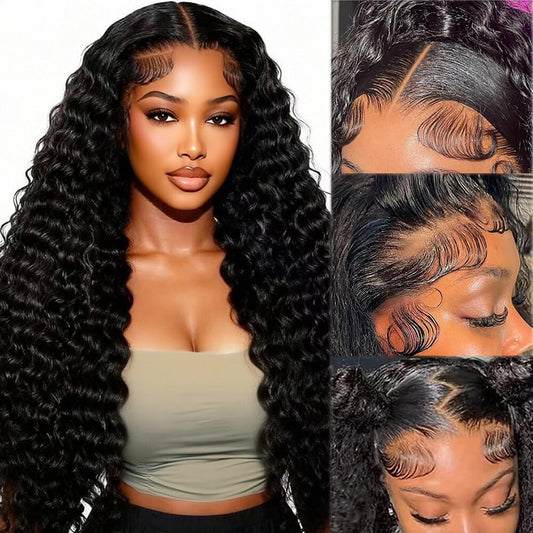 Trilumity 200 Density 13X6 Hd Deep Wave Human Hair - Natural Black Hair Replacement Wig