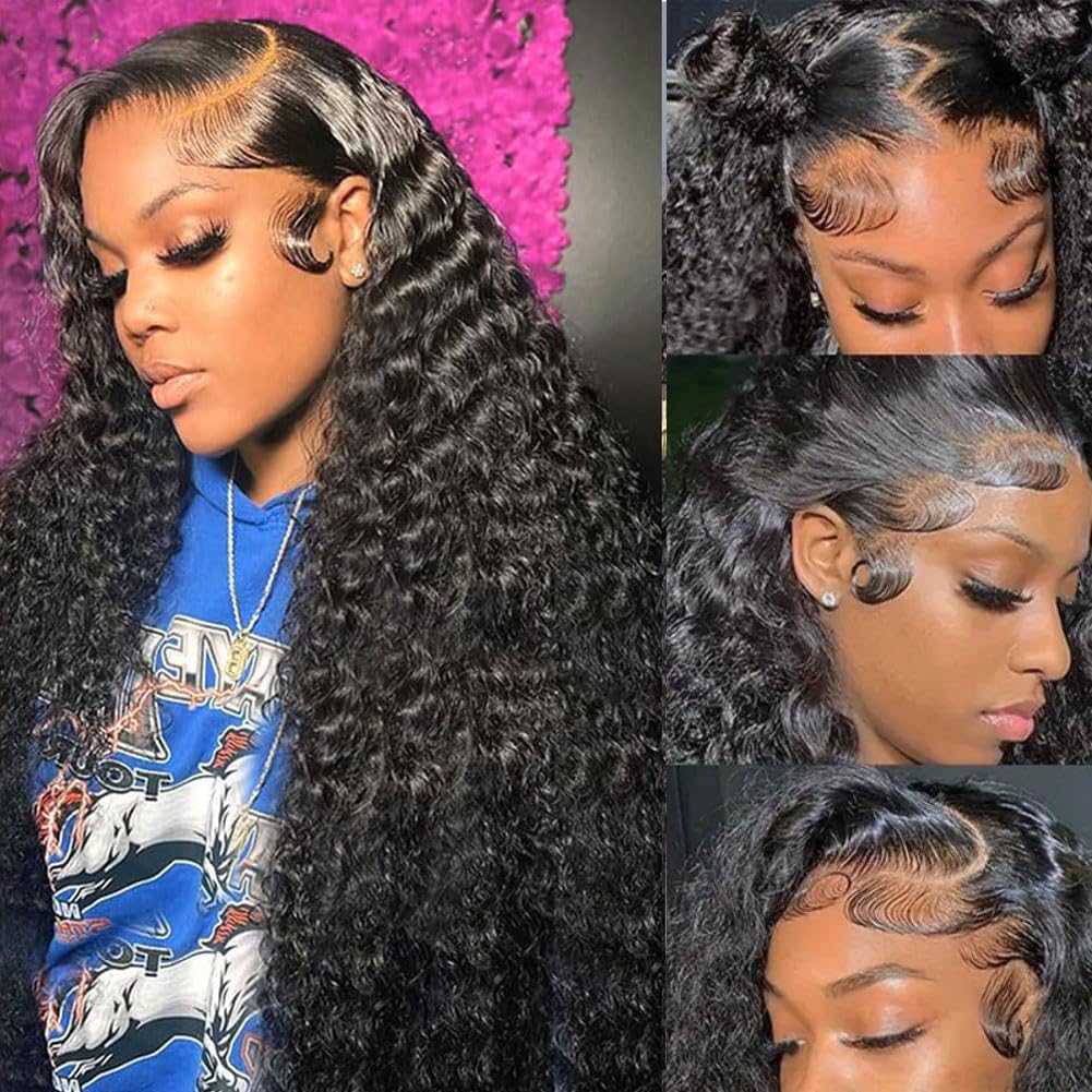 Trilumity 200 Density 13X4 Glueless Deep Wave 100% Human Hair - Natural Black Hair Replacement Wig