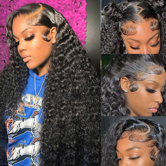Trilumity 200 Density 13X4 Glueless Deep Wave 100% Human Hair - Natural Black Hair Replacement Wig