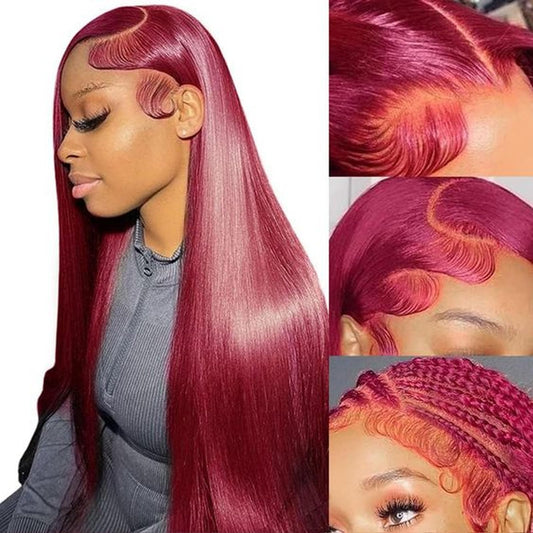 Trilumity Burgundy 13X6 Hd Straight Human Hair - Natural Color Hair Replacement Wig