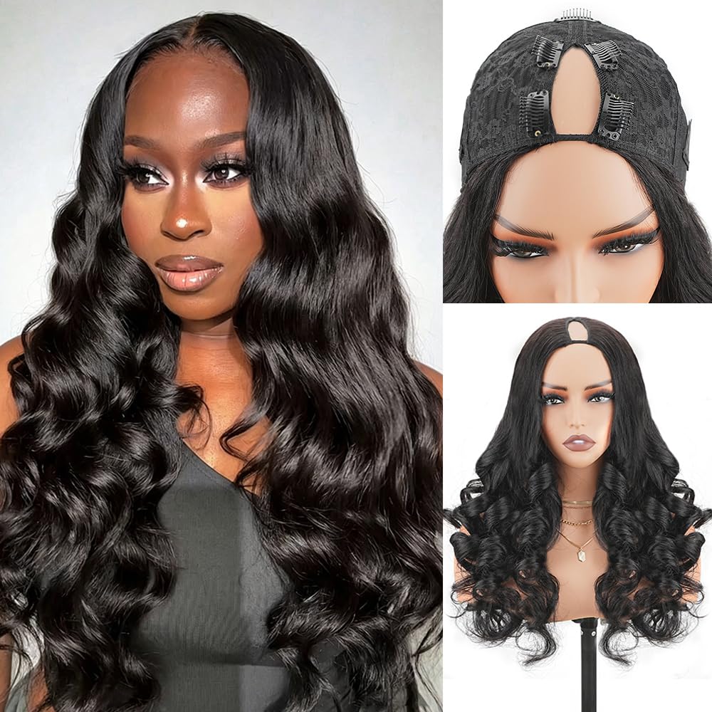 Trilumity V Part Glueless Body Wave Human Hair - Natural Black Hair Replacement Wig