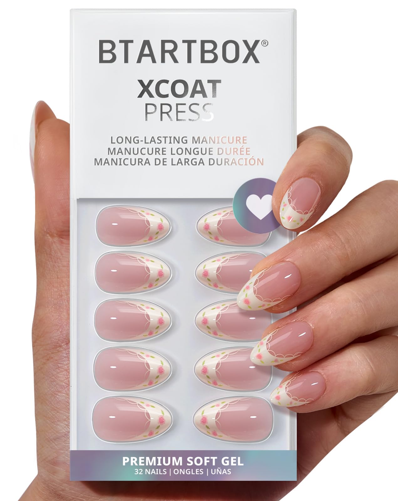 Trilumity Sunprint Dress French Tip Short Almond Soft Gel - Nude Pink Press On Nails
