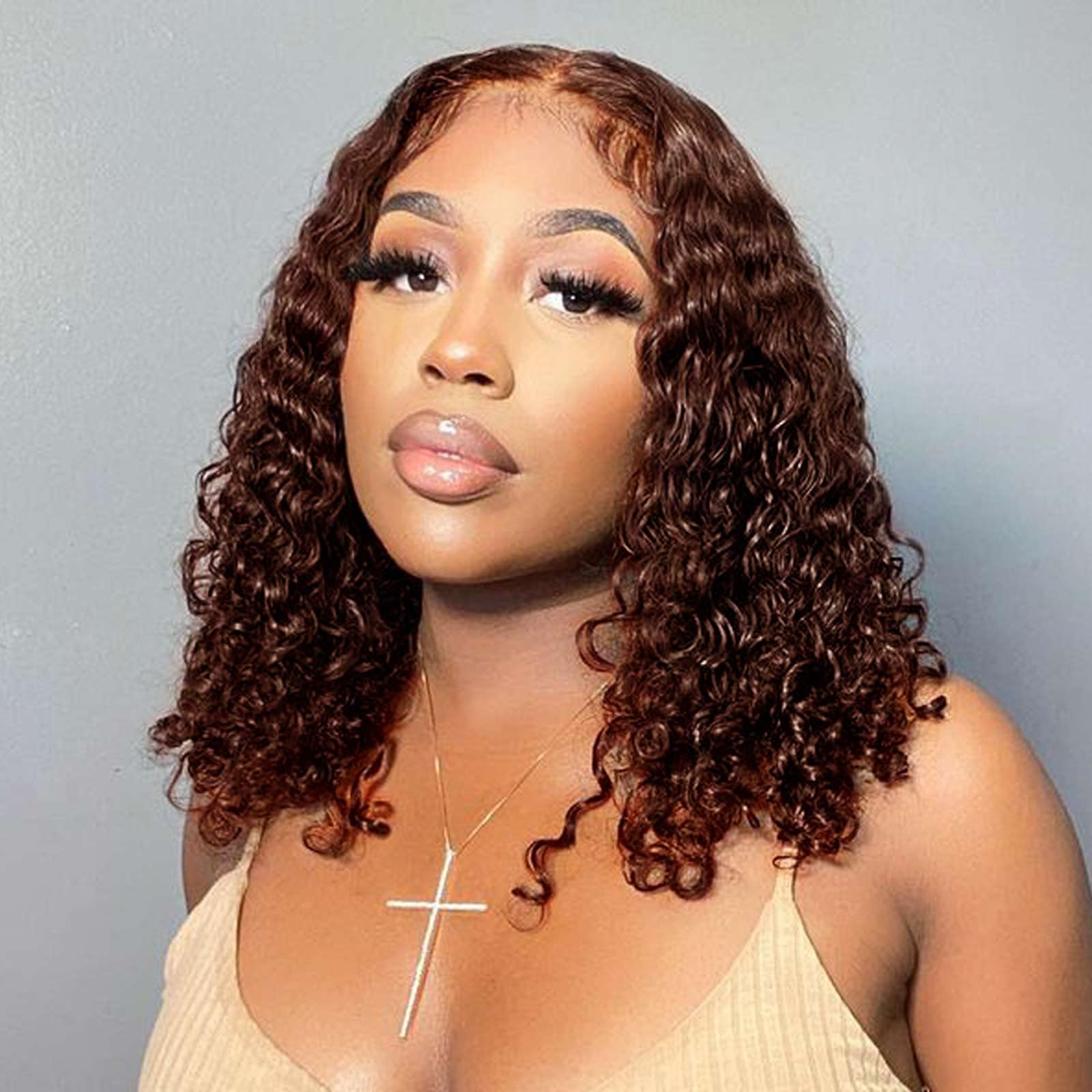Trilumity Bob 200 Density 5X5 Deep Wave 100% Human Hair - Brown Hair Replacement Wig