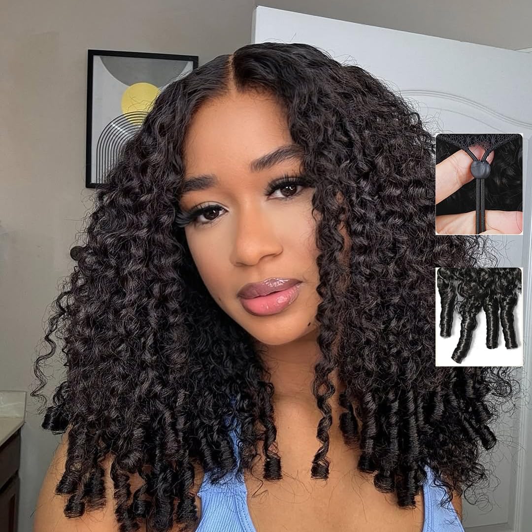 Trilumity Burmese Half With Spiral Curly Human Hair - Natural Black Hair Replacement Wig