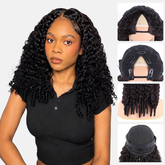Trilumity 15A V Part Curly Human Hair - Natural Black Hair Replacement Wig