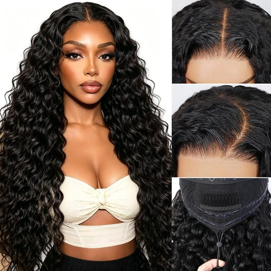 Trilumity Full 13X6 Front Deep Wave Human Hair - Natural Black Hair Replacement Wig