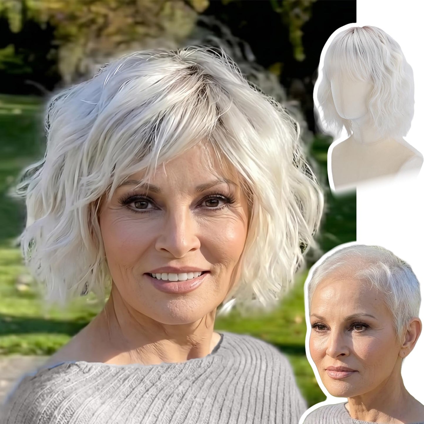 Trilumity Light Platinum Blonde Bob Synthetic Fiber - Natural Black Hair Replacement Wig