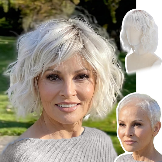 Trilumity Light Platinum Blonde Bob Synthetic Fiber - Natural Black Hair Replacement Wig
