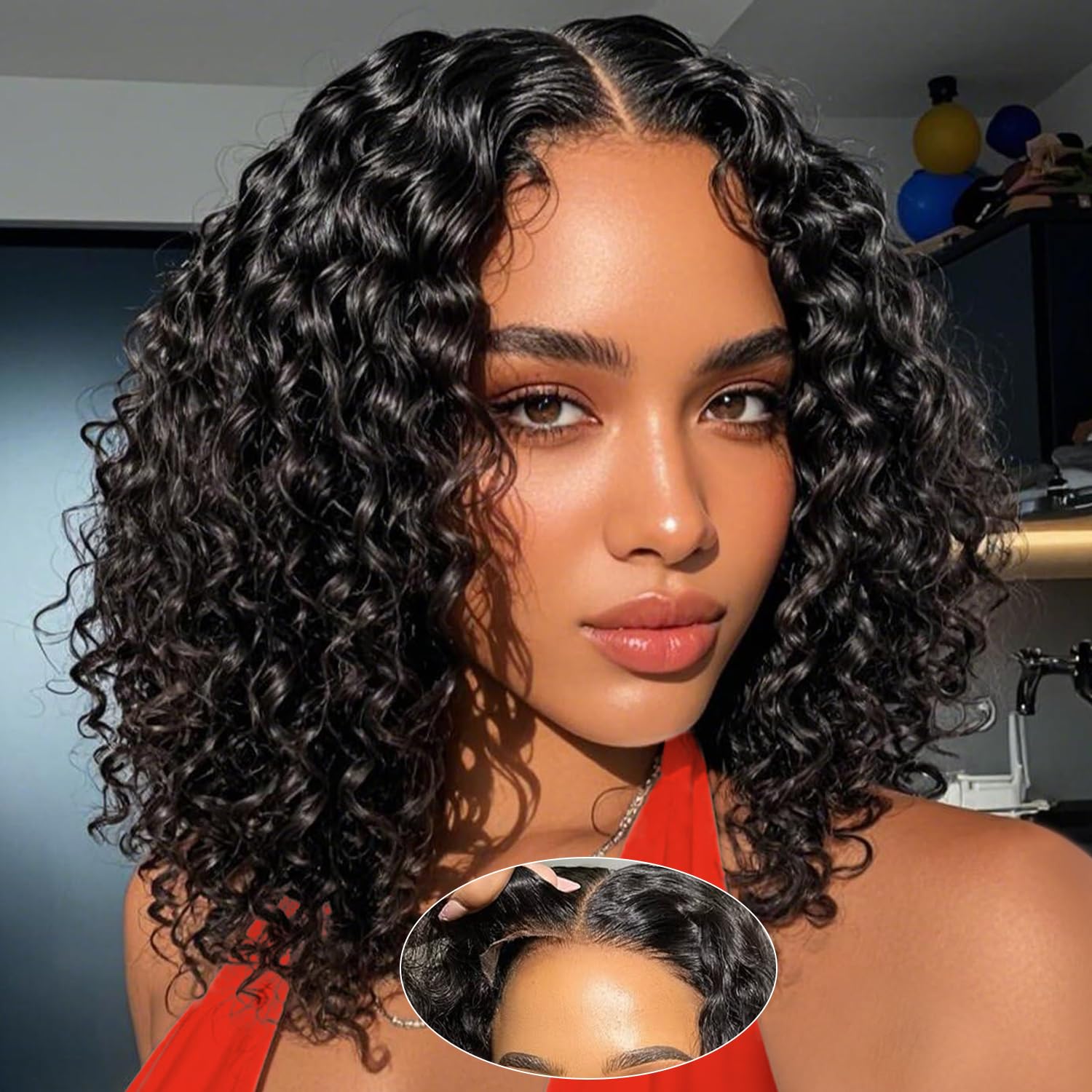 Trilumity Bob 5X5 Wear Deep Wave Human Hair - Natural Black Hair Replacement Wig