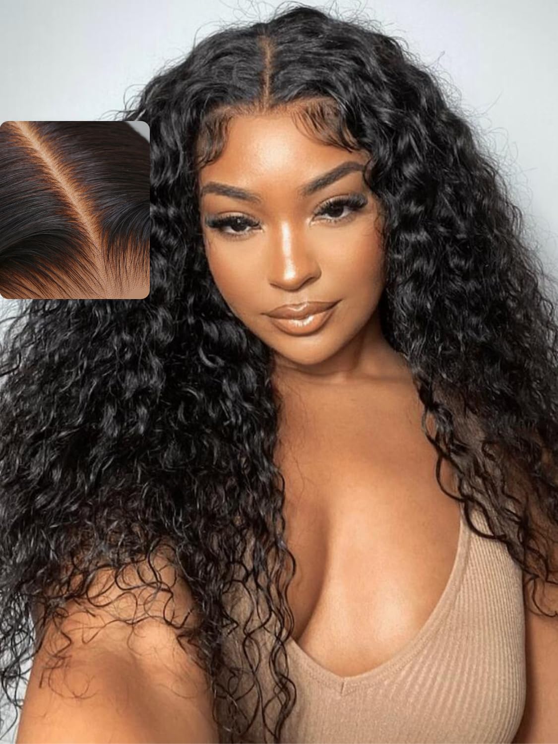 Trilumity Glueless Water Wave Human Hair - Natural Black Hair Replacement Wig