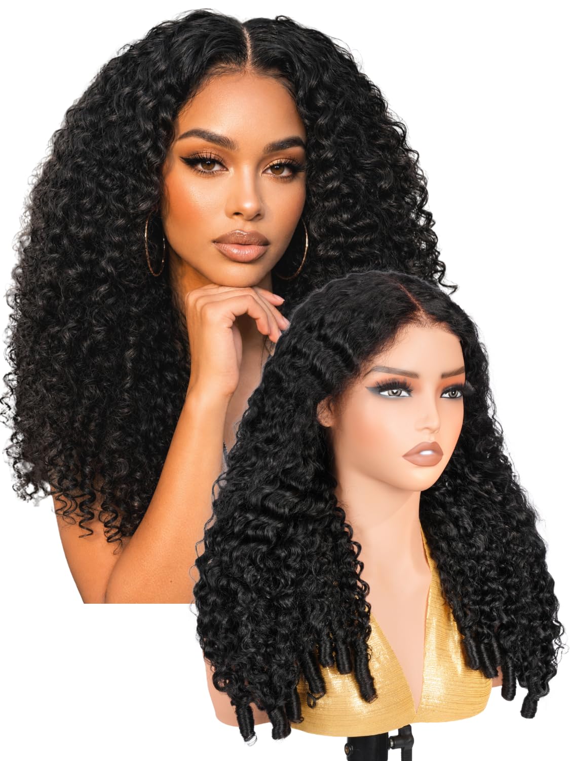 Trilumity 7X6 Burmese Drawstring Glueless Curly 100% Human Hair - Natural Color Hair Replacement Wig