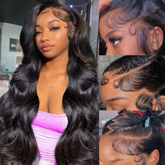 Trilumity 13X6 Front Glueless 100% Body Wave Human Hair - Natural Black Hair Replacement Wig