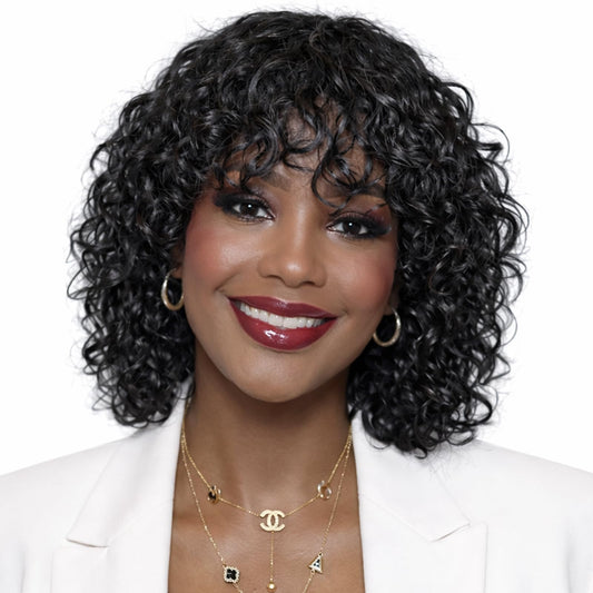 Trilumity Onepart Short Water With Water Wave Human Hair - Natural Black Hair Replacement Wig