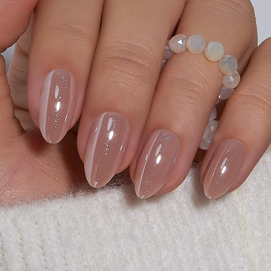 Trilumity Nude Galaxy Cat Eye Medium Almond Soft Gel - Nude Press On Nails