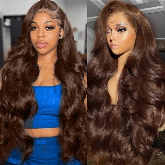 Trilumity Chocolate Brown 200 Density Body Wave Human Hair - Brown Hair Replacement Wig