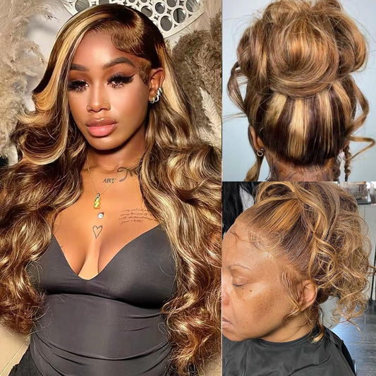 Trilumity 360 Full Lace Deep Wave Human Hair - Honey Blonde Hair Replacement Wig