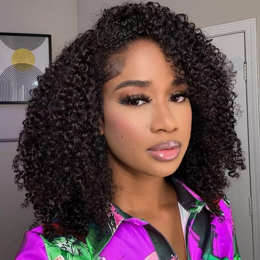 Trilumity Half 3 In 1 Curly Human Hair - Natural Black Hair Replacement Wig