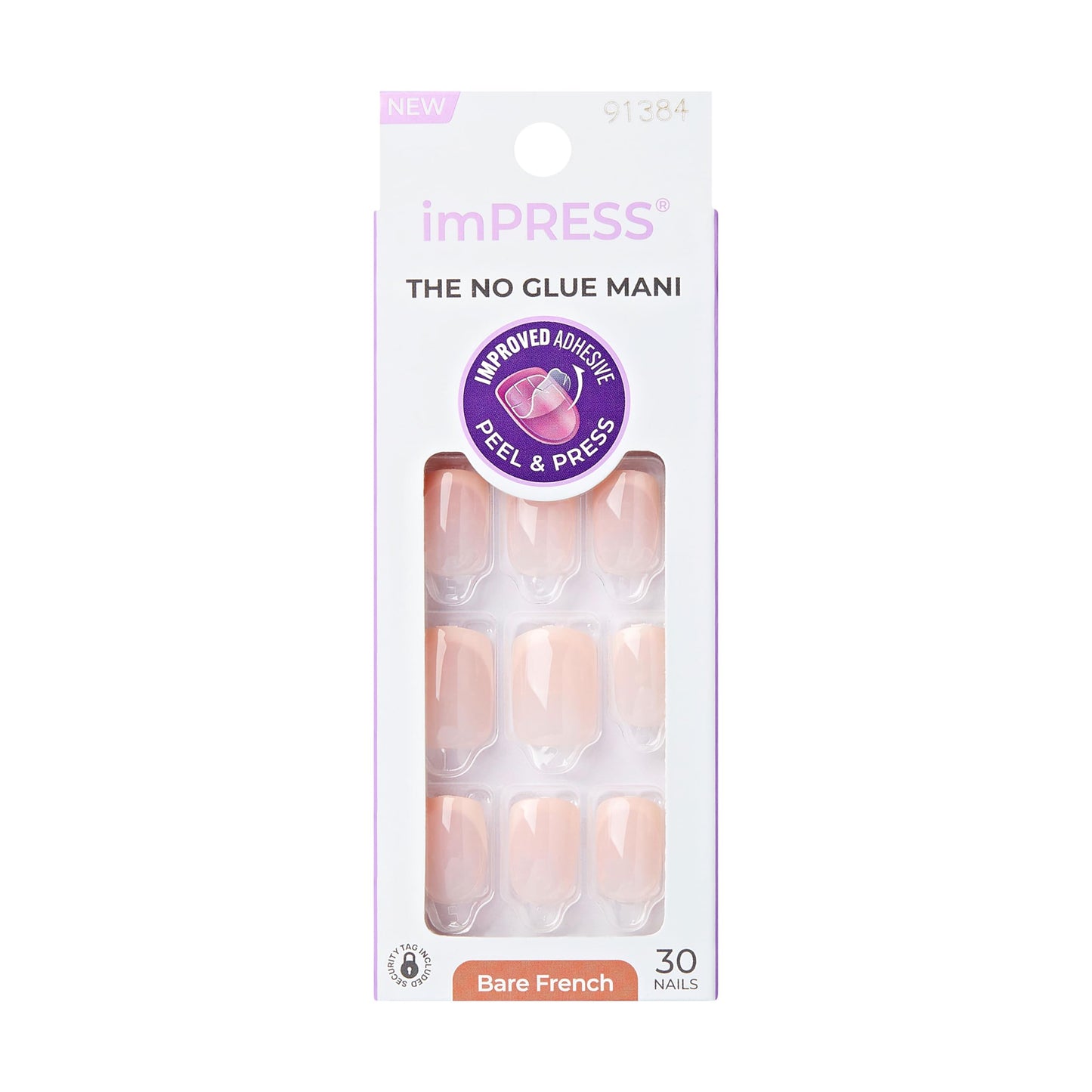 Trilumity No Glue Mani Heroic Short Squoval Gel - Bare French Press On Nails