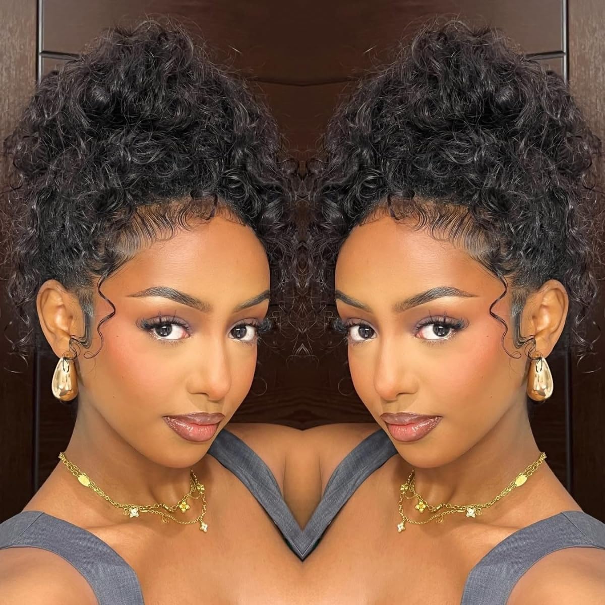 Trilumity Hidden Strap 360 Skinlike Water Wave Human Hair - Natural Black Hair Replacement Wig