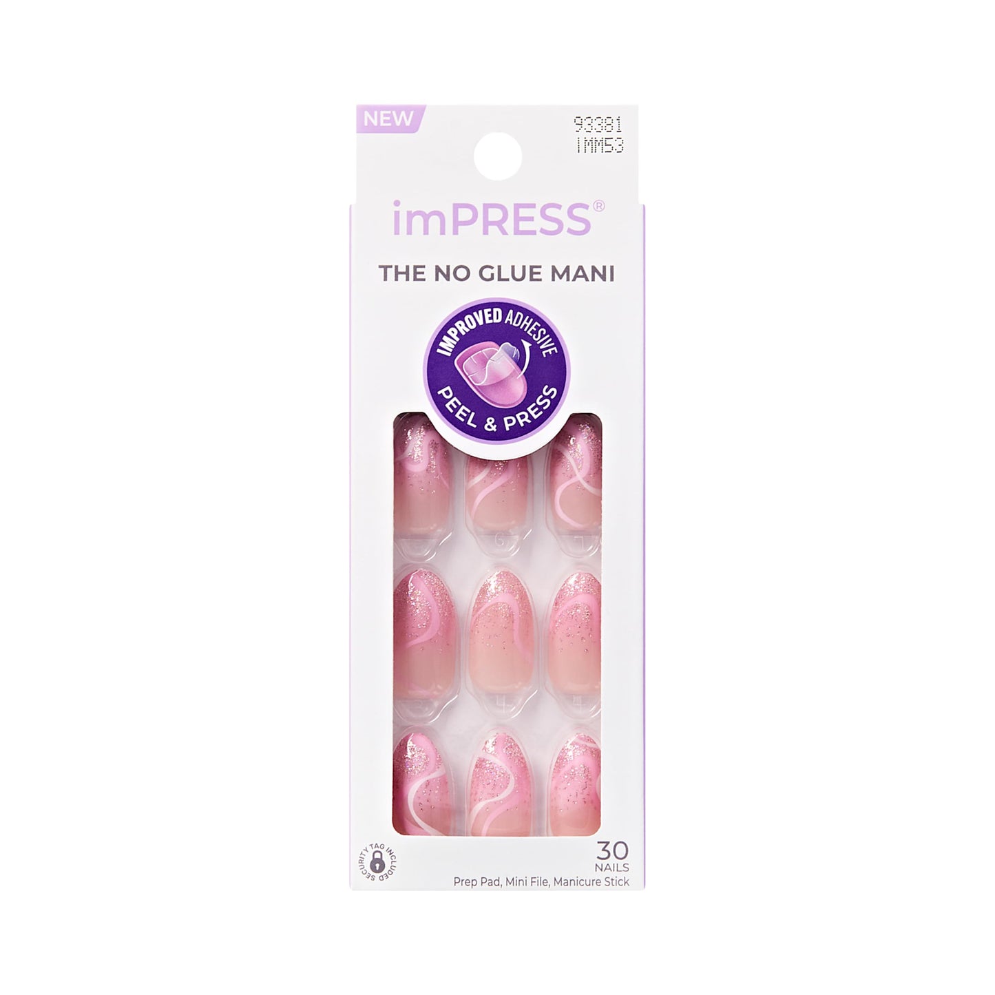 Trilumity Premium No Glue Mani Design Medium Almond Gel Reusable Set - Pink Press On Nails