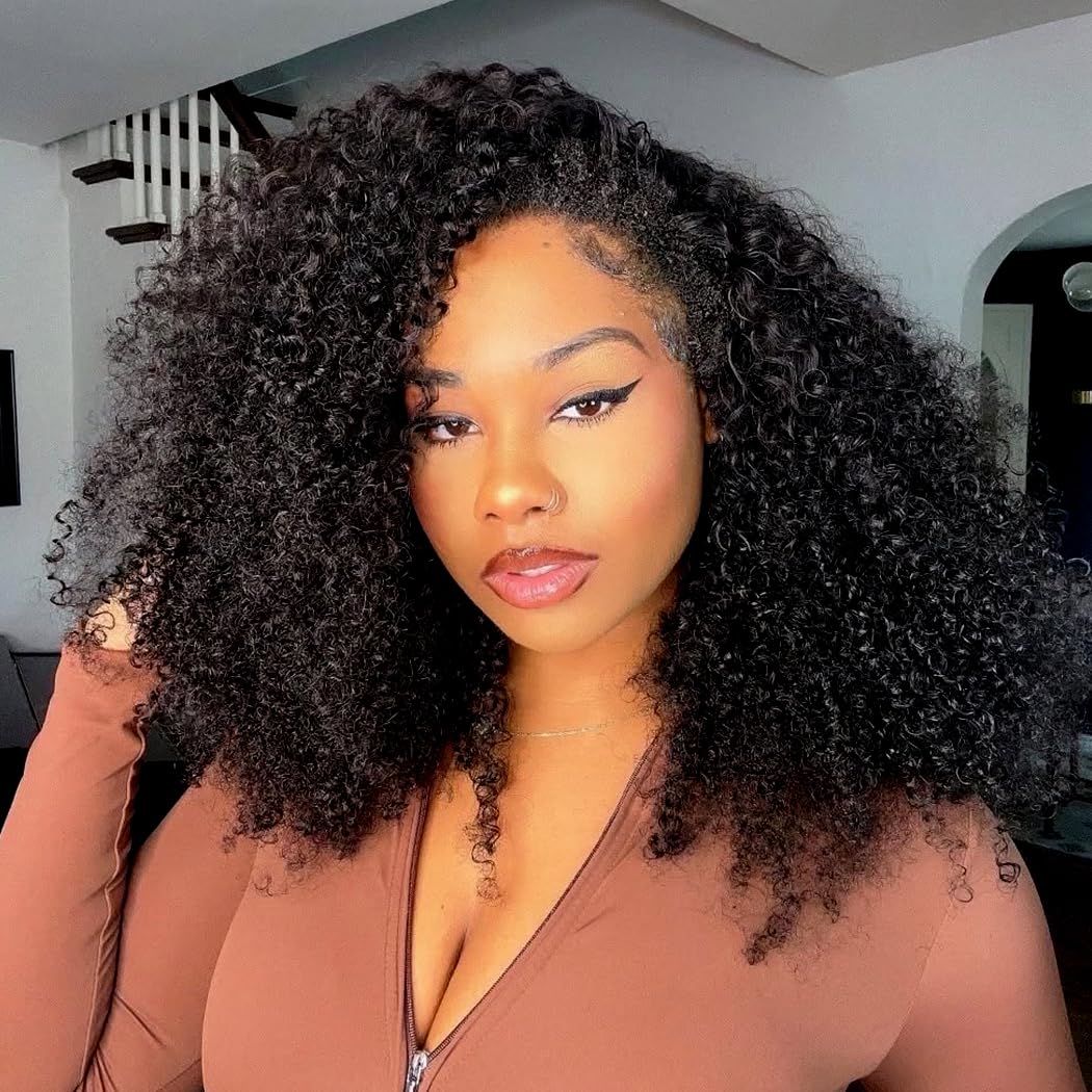 Trilumity Kinky Half 200 Density Curly Human Hair - Natural Black Hair Replacement Wig