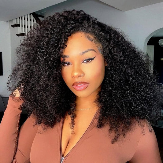 Trilumity Kinky Half 200 Density Curly Human Hair - Natural Black Hair Replacement Wig