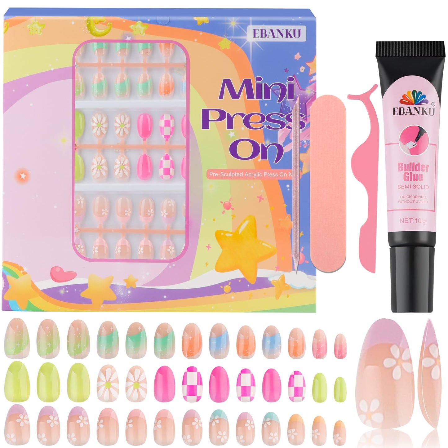 Trilumity 78 Pieces For Kids Long Almond Soft Gel - Nude Pink Press On Nails