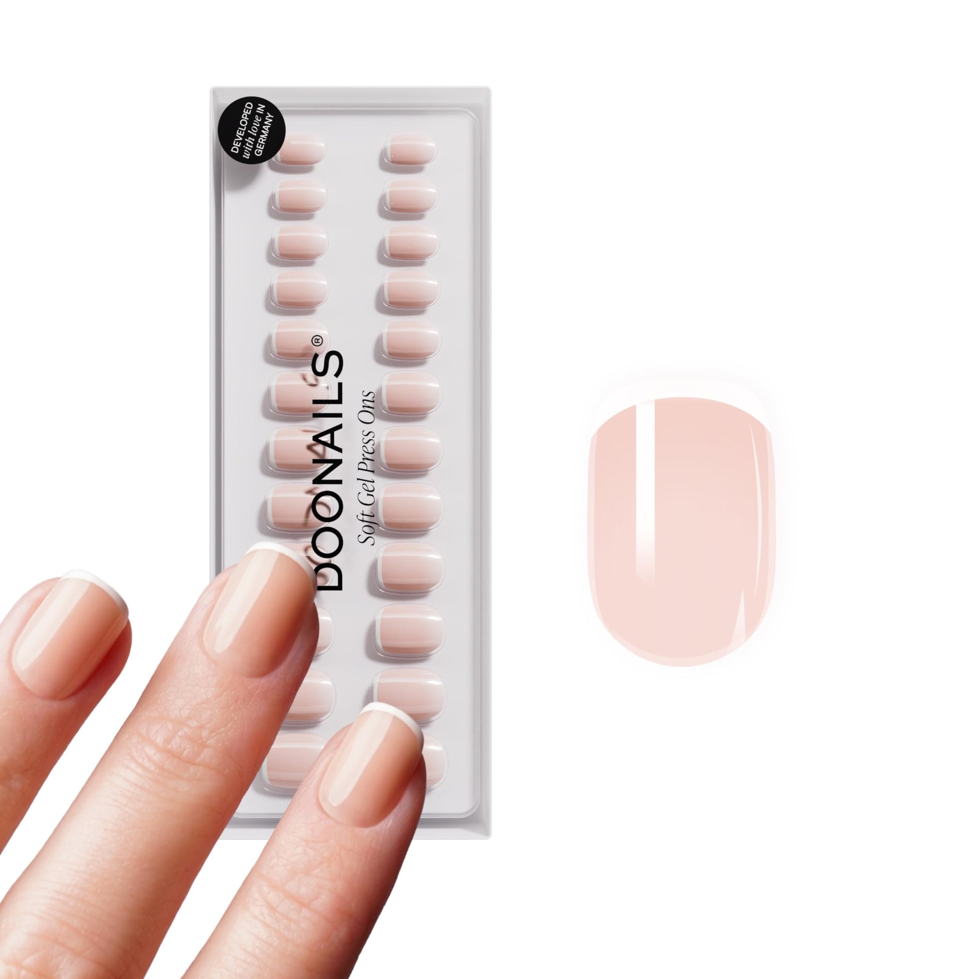 Trilumity Kit With Stickers Extra Short Almond Soft Gel - White Press On Nails